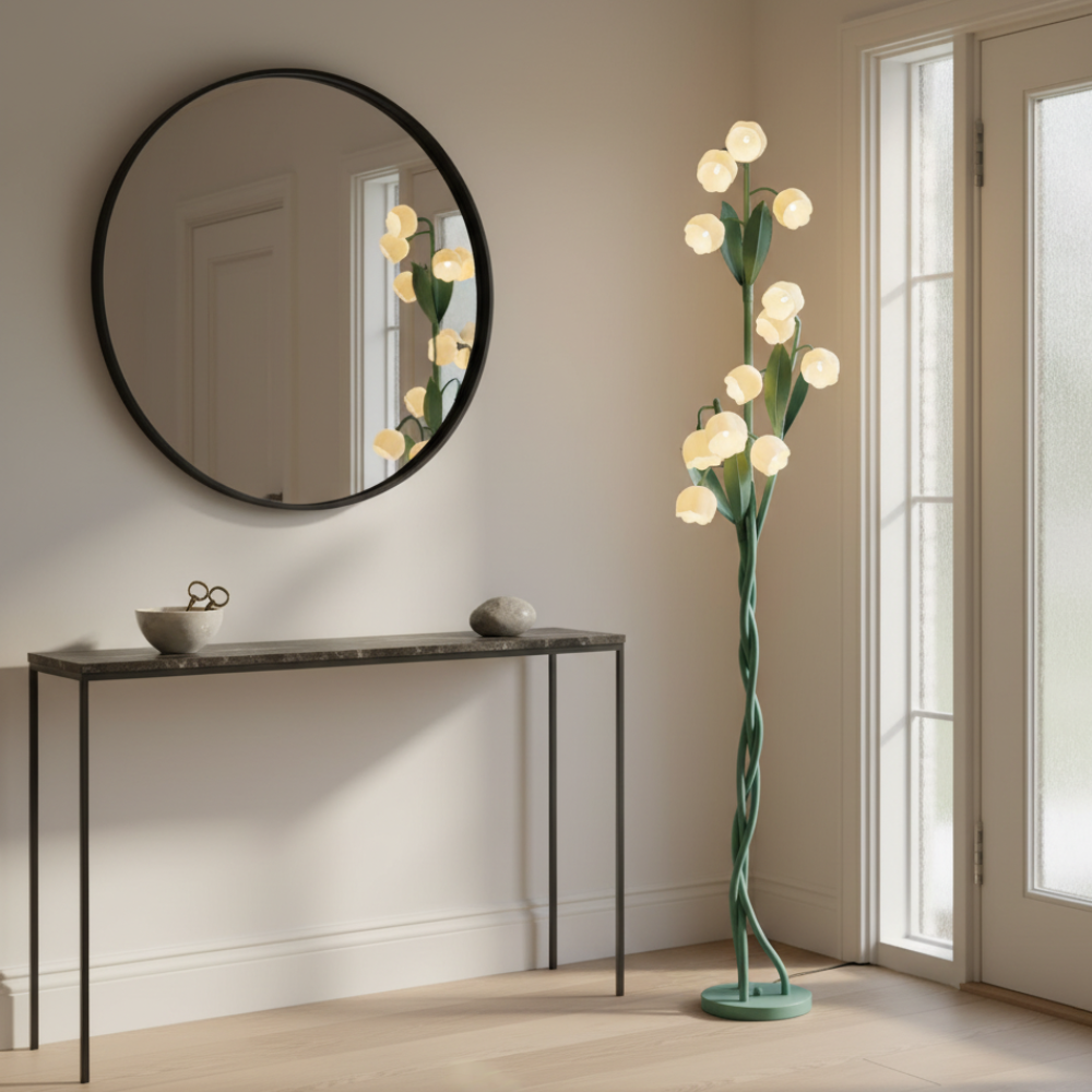 Sara Orchid - Lámpara de Pie Elegante con Sombrillas de Flores Blancas para Sala de Estar o Dormitorio