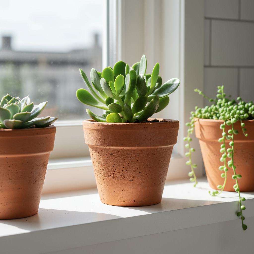 Maceta pequeña de terracota con orificio de drenaje