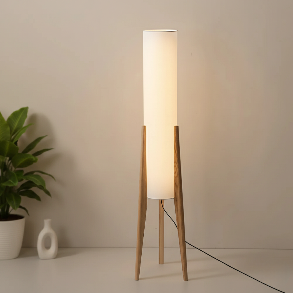Lámpara de Pie Moderna de Nogal Elegante - Diseño Nórdico Retro para Sala de Estar