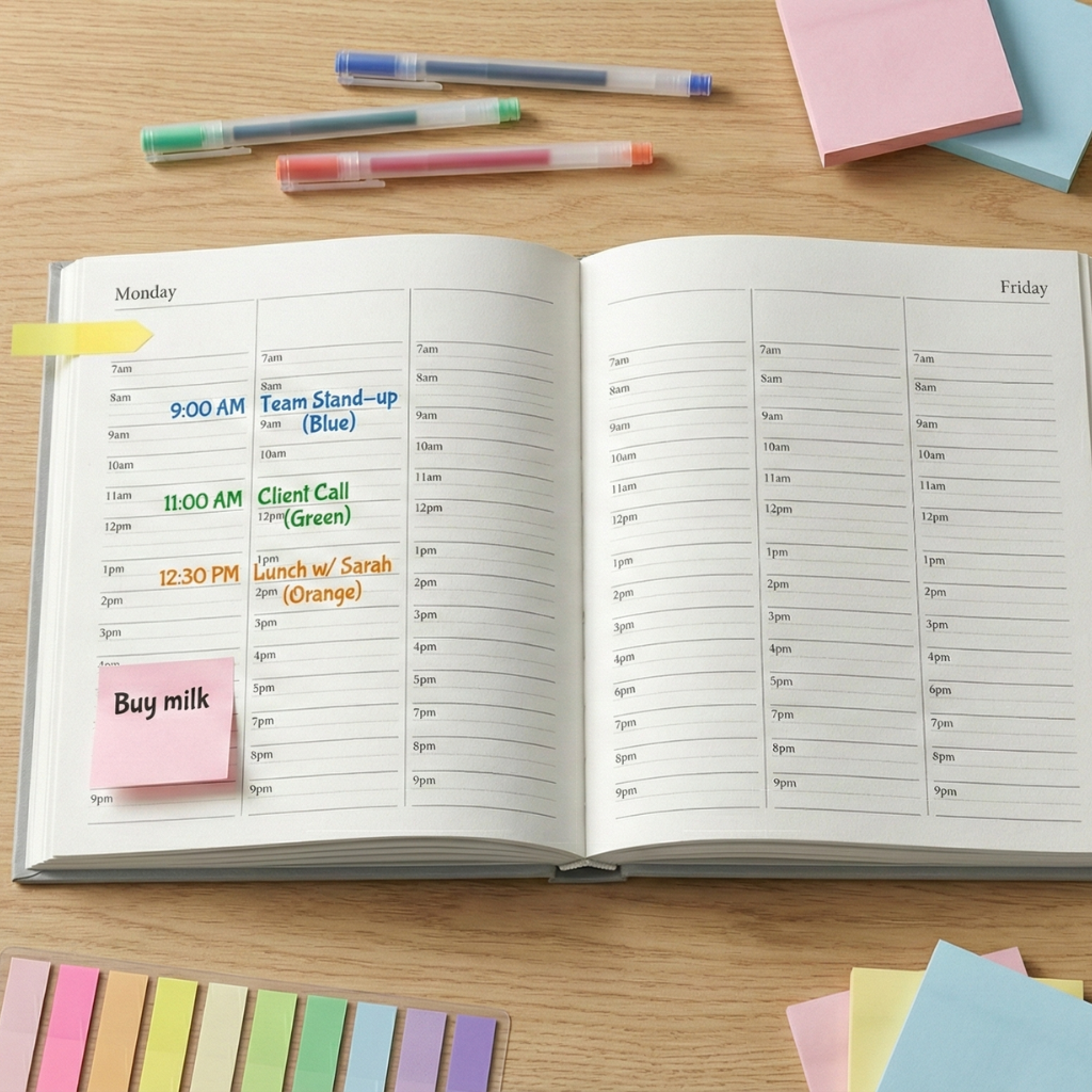 Agenda semanal con horario por horas