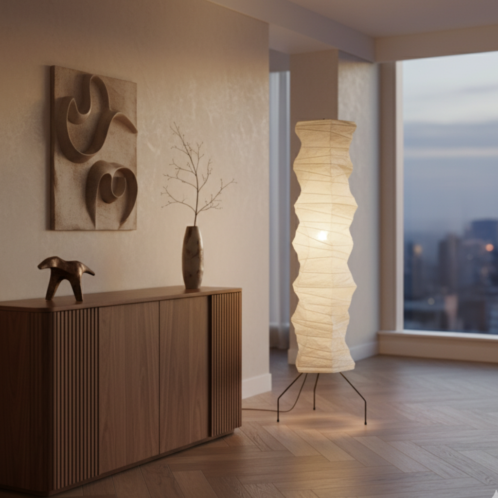 WabiSabi | Elegante Lámpara de Pie Orgánica Japonesa Moderna para la Sala de Estar