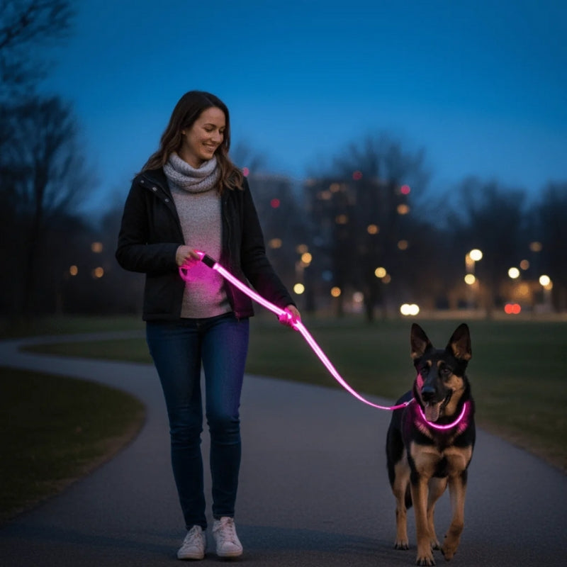 LumaPaw – Correa de perro LED recargable por USB con tira reflectante