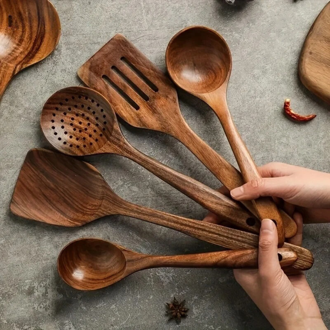 Juego de utensilios de cocina de nuez (5 piezas)