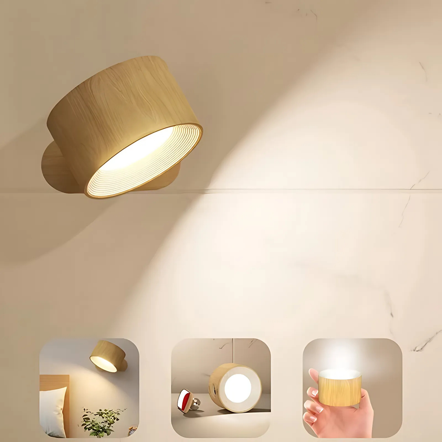 Aplique LumiScandi | Inalámbrico y Recargable | Diseño Escandinavo | Madera de Roble