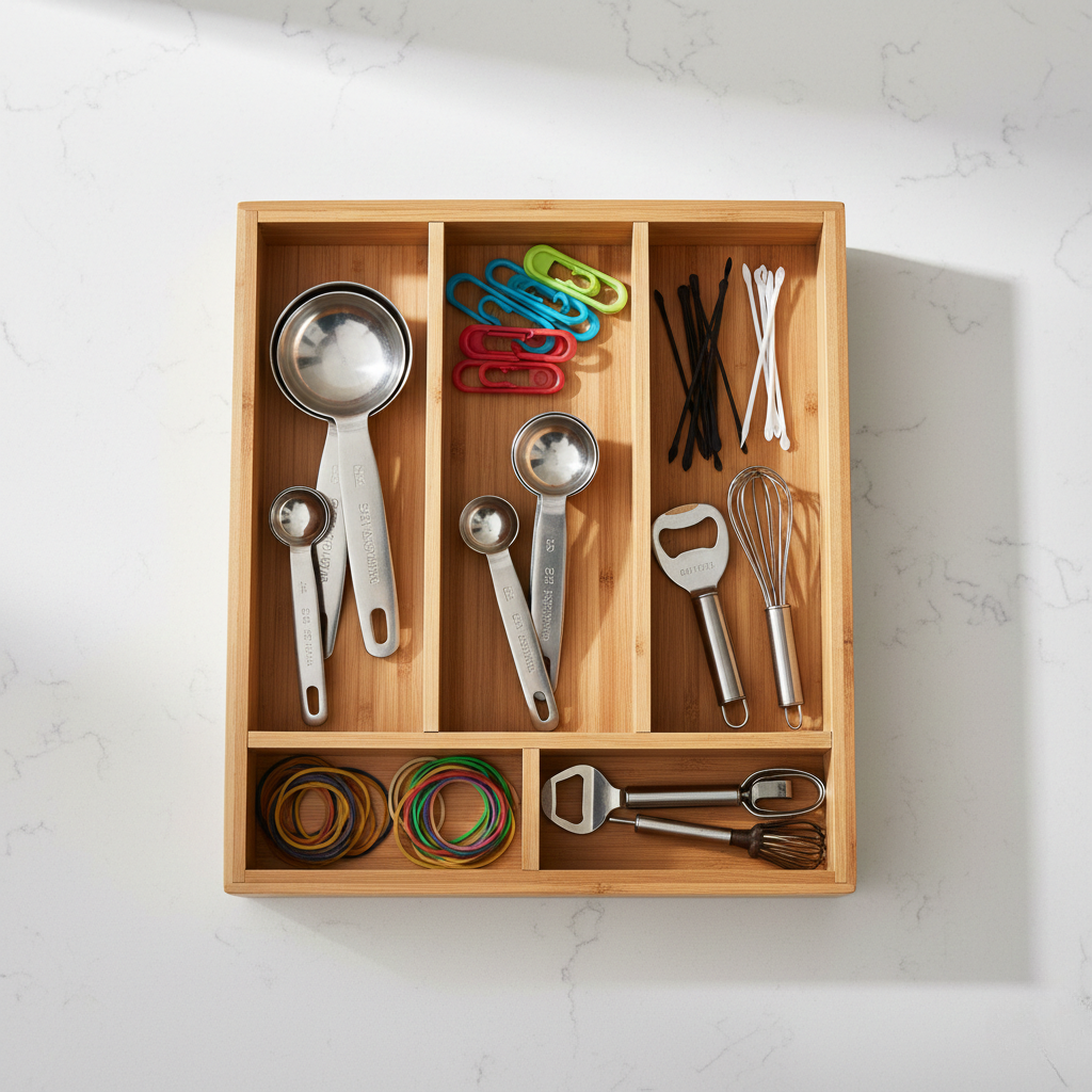 Organizador de cajones de bambú con 5 compartimentos