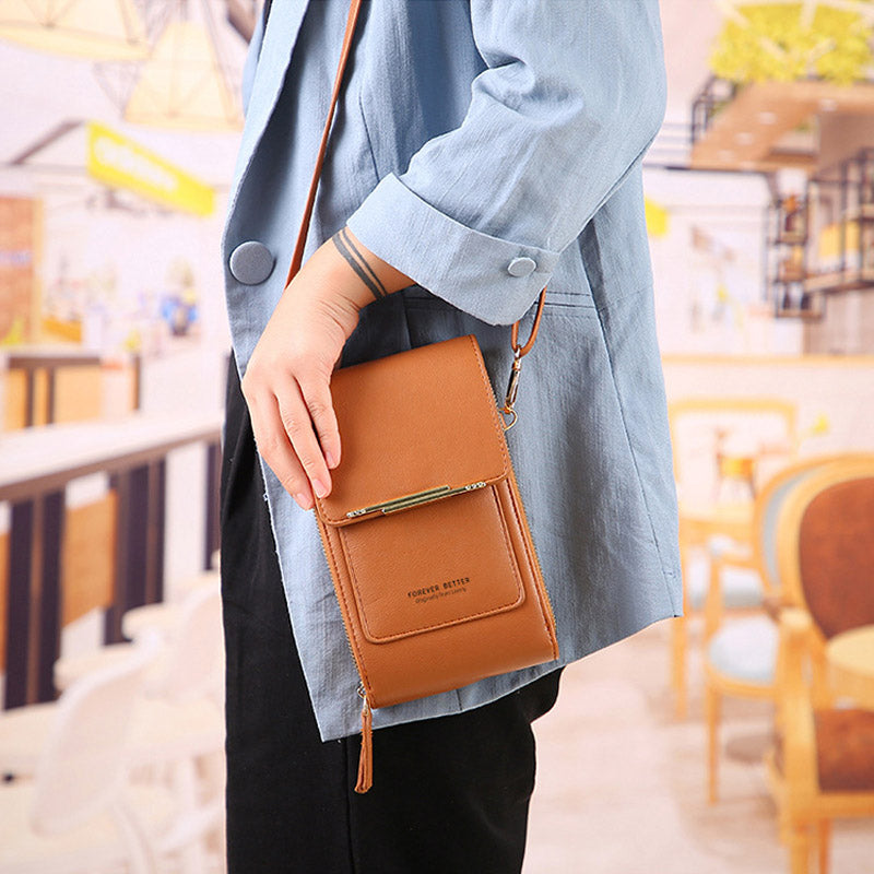 Bolso de cuero anti-robo con pantalla táctil