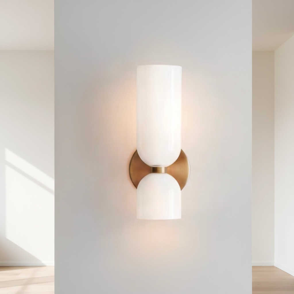 Lámpara de Pared de Doble Cabeza de Vidrio Elegante | Iluminación de Aplique Minimalista Moderna para Sala de Estar o Dormitorio
