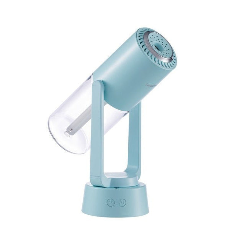 AquaSpin – Humidificador con parte superior redondeada, salida rotativa y base con un botón