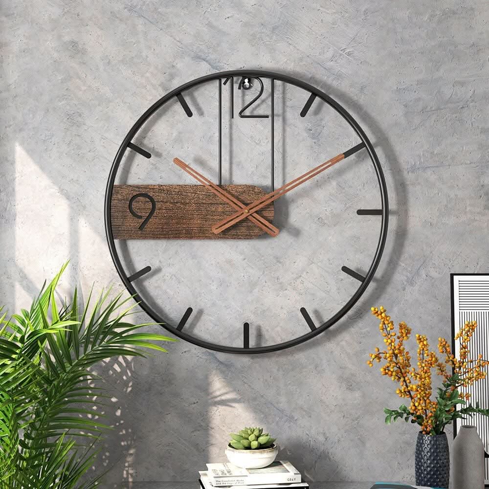 Reloj de Pared Grande Redondo de Metal Horium para Interiores Modernos con un Toque Elegante