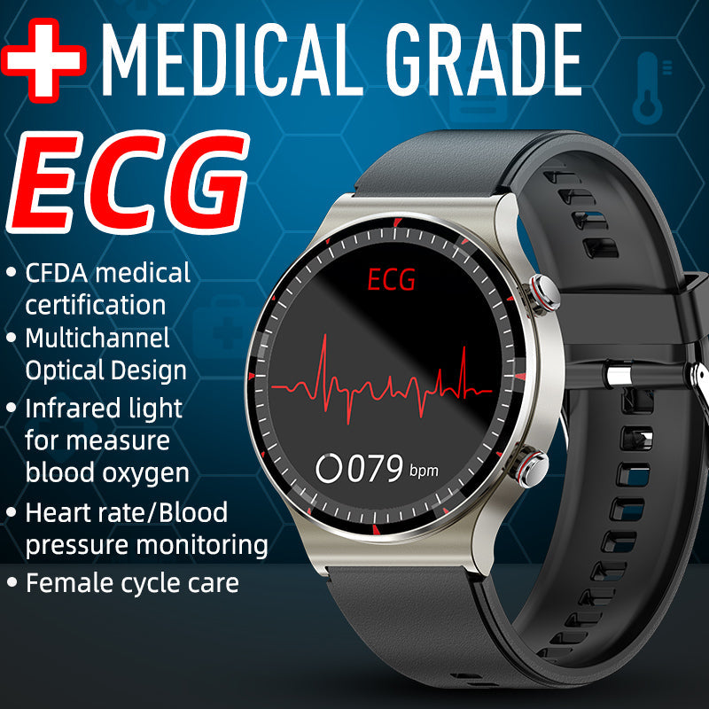 Reloj inteligente médico EKG | Certificado CFDA | Biosensor de alta precisión 512Hz | Monitoreo de SpO2 y frecuencia cardíaca | Análisis de respiración basado en IA | IP67 a prueba de agua