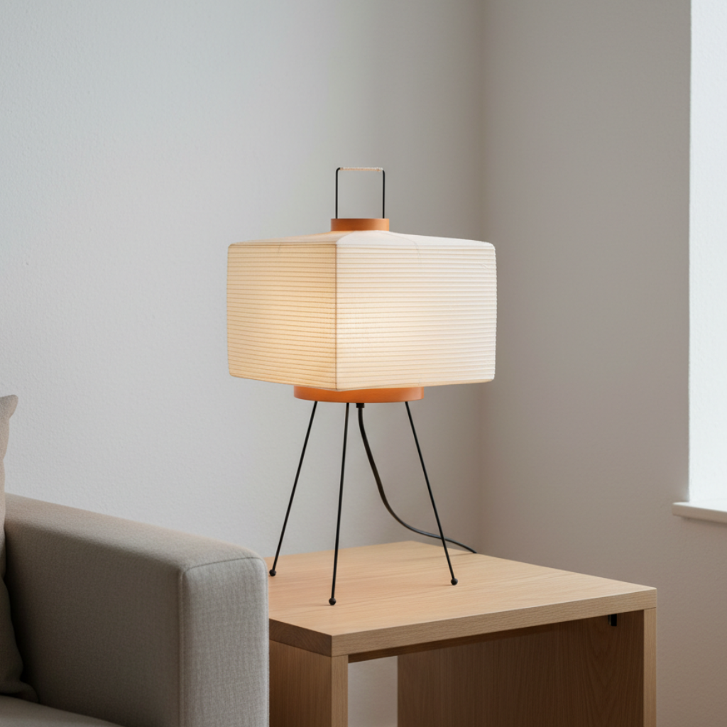 Lámpara de Mesa Minimalista Akari 7A con Pantalla de Papel Washi Plegado a Mano