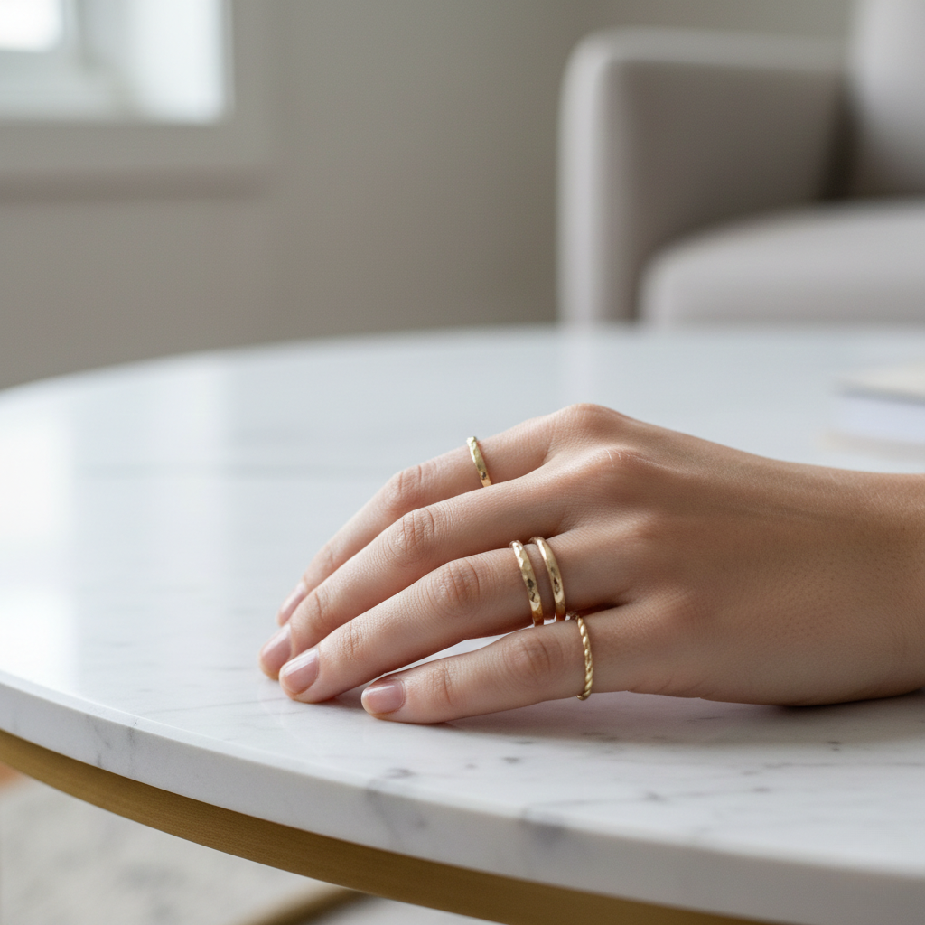 Conjunto de 4 delicados anillos apilables dorados