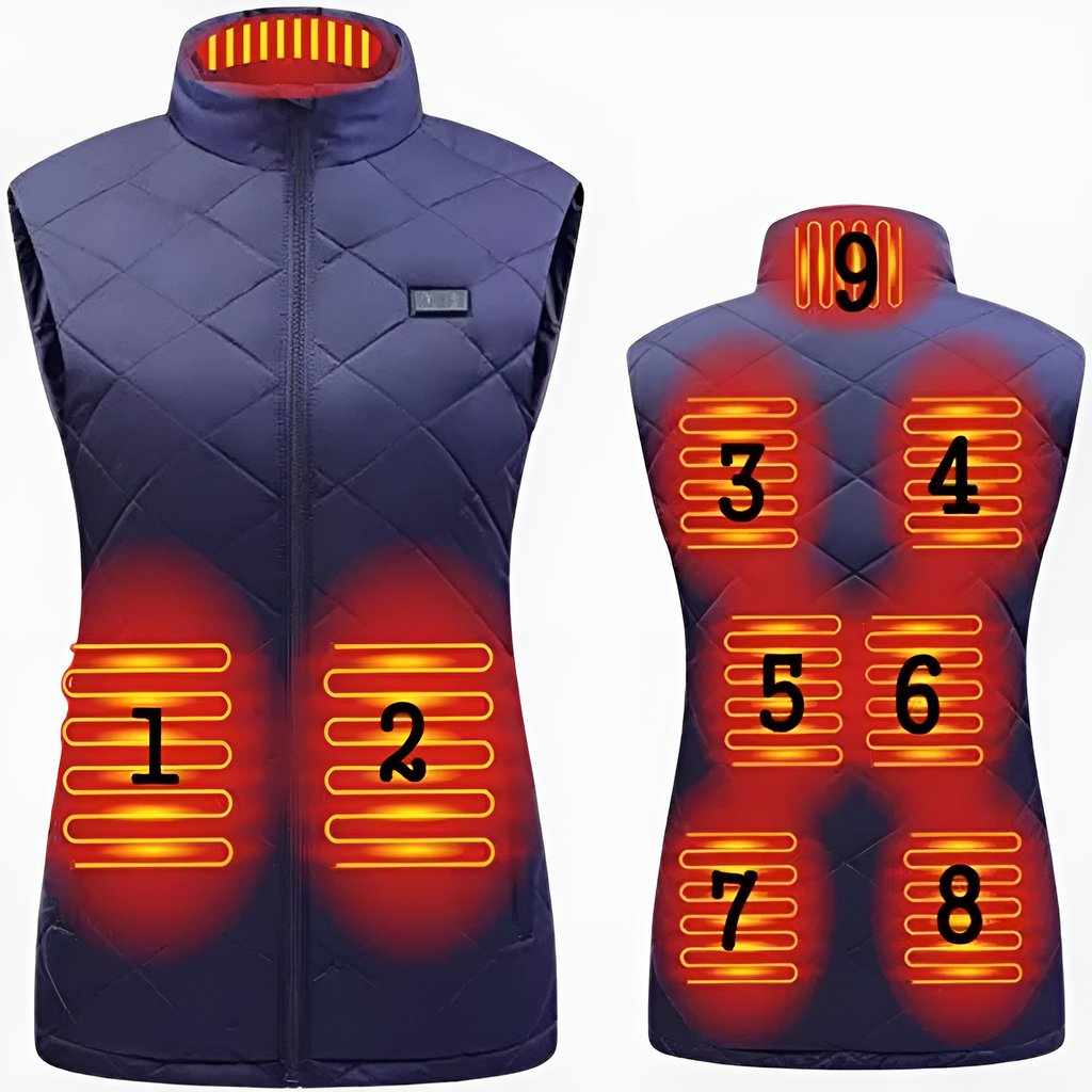 Chaleco calefactable para mujeres con control dual y 9 zonas de calefacción – comodidad y calidez para cada temporada