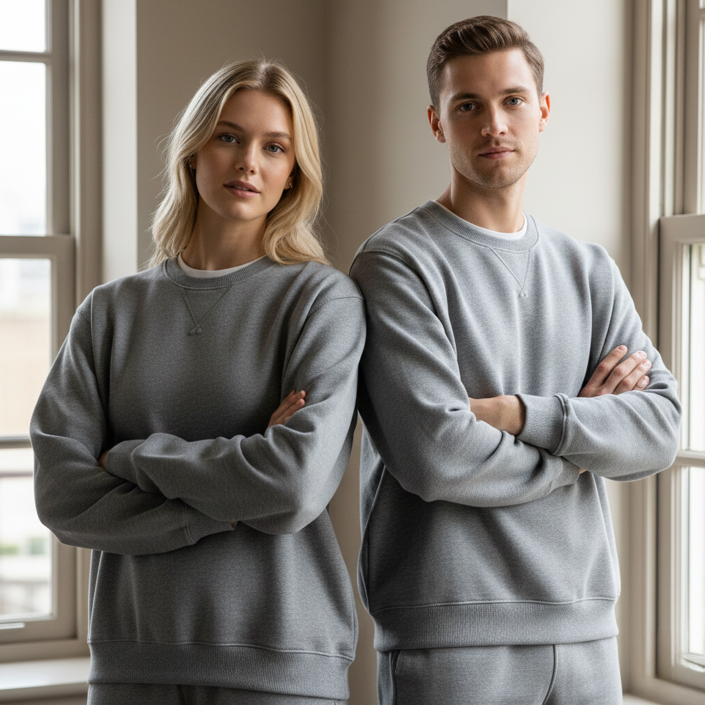 Sudadera gris de algodón con cuello redondo