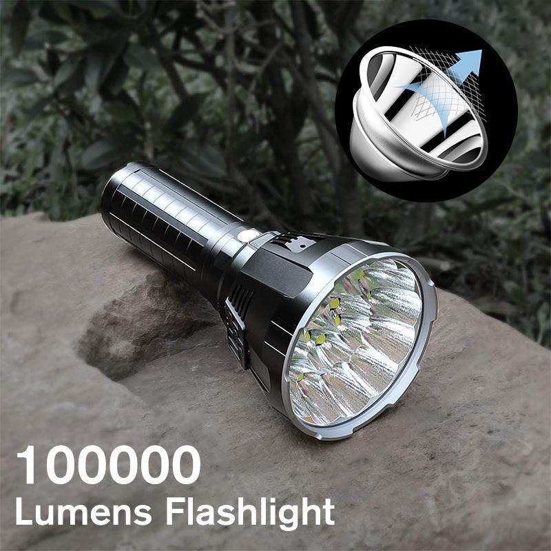 Linterna LED de alto rendimiento MS18 | 100.000 Lúmenes | 18x LEDs Cree XHP70 2.0 | Alcance de 2,3 km | IP56 a prueba de agua | Pantalla de estado OLED | Incl. paquete de batería