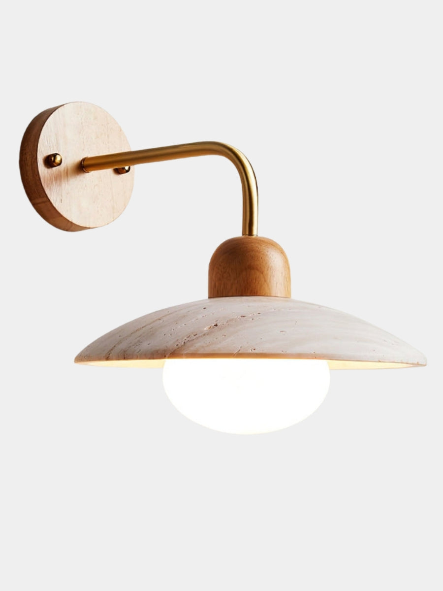 Aplique de Travertino Moderno – Forma de Disco con Elementos de Madera y Metal