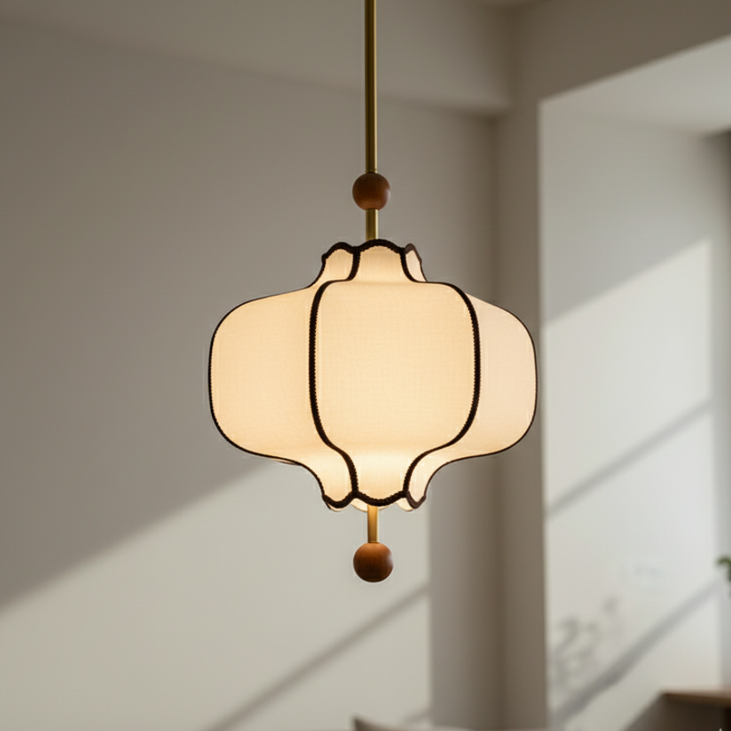 Lanora | Elegante Lámpara Colgante de Tela Moderna para Cocina con Acabados en Nogal