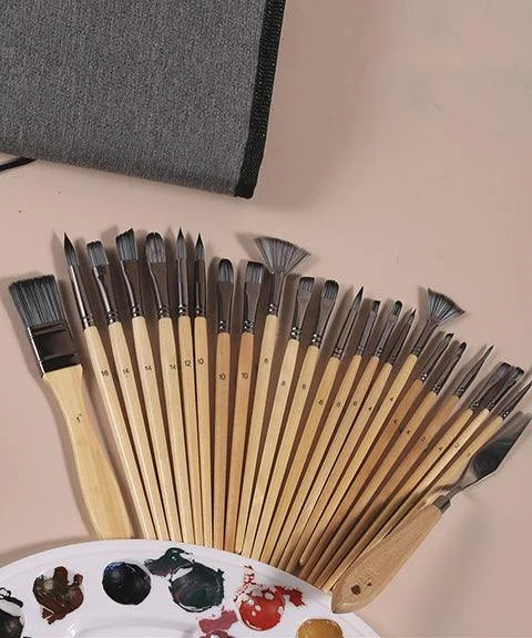 Juego de Pinceles de Arte Profesionales con Mangos de Madera Natural