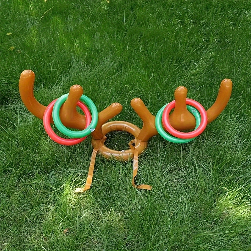 Juego de Lanzamiento de Aros con Cuernos de Reno Inflable - Divertido Juego de Navidad y Fiesta