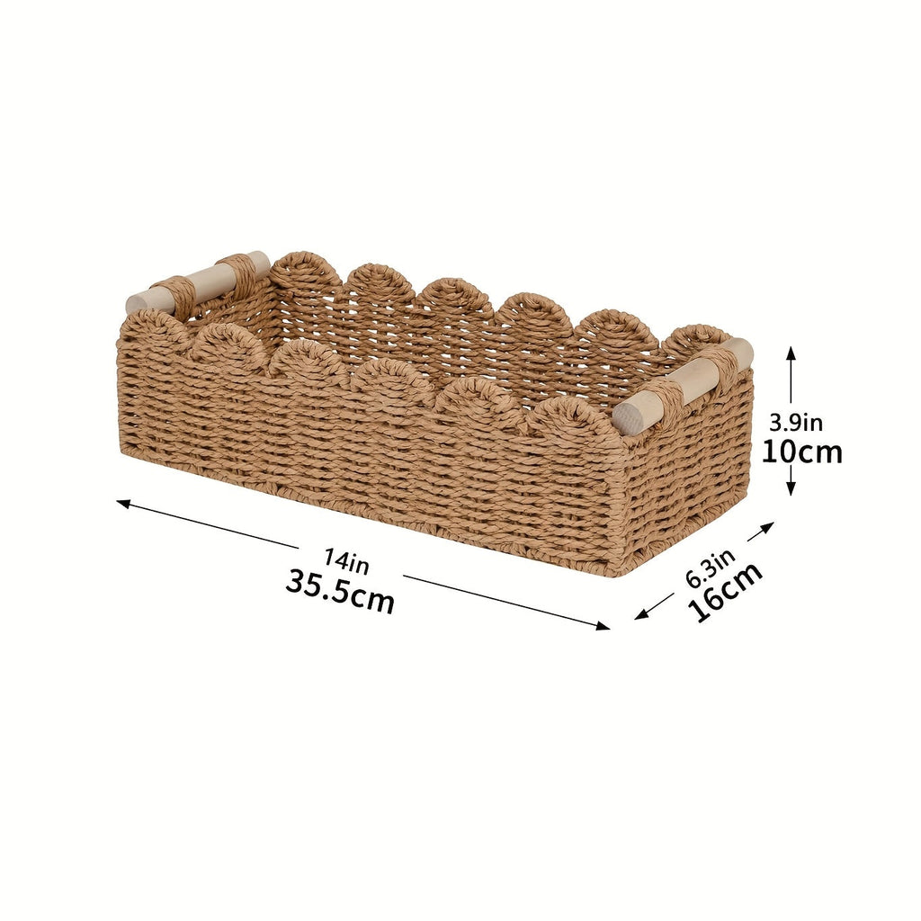 Cesta de Almacenamiento Tejida Boho con Borde de Abanico – Decorativa y Práctica para Cualquier Interior