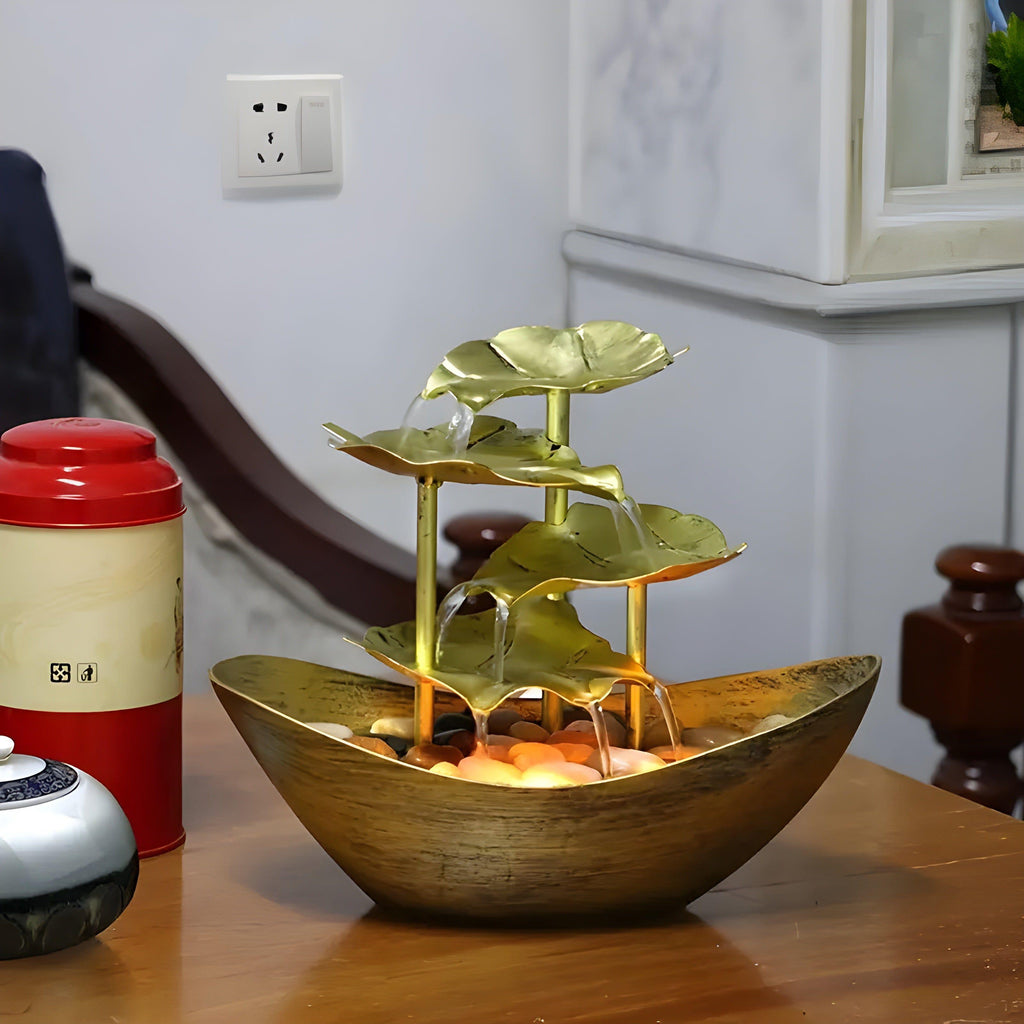 AquaAura - Fuente de Mesa con Luz LED Hecha de Hojas Relajantes