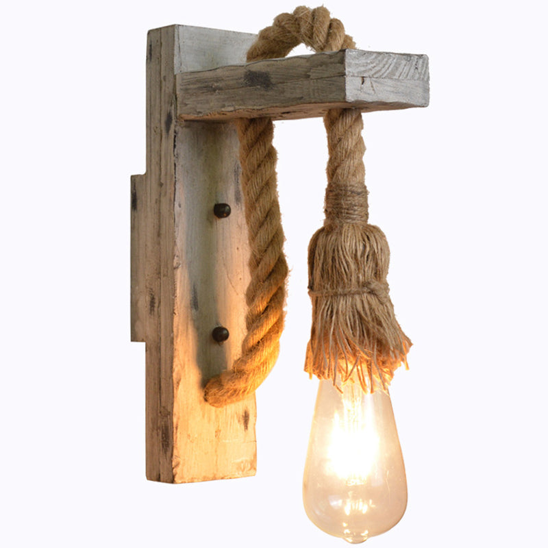 Lámpara de pared de madera L-Arm industria 1 cabeza ideas de iluminación de pasillo con cubierta de cuerda en gris | Brehn