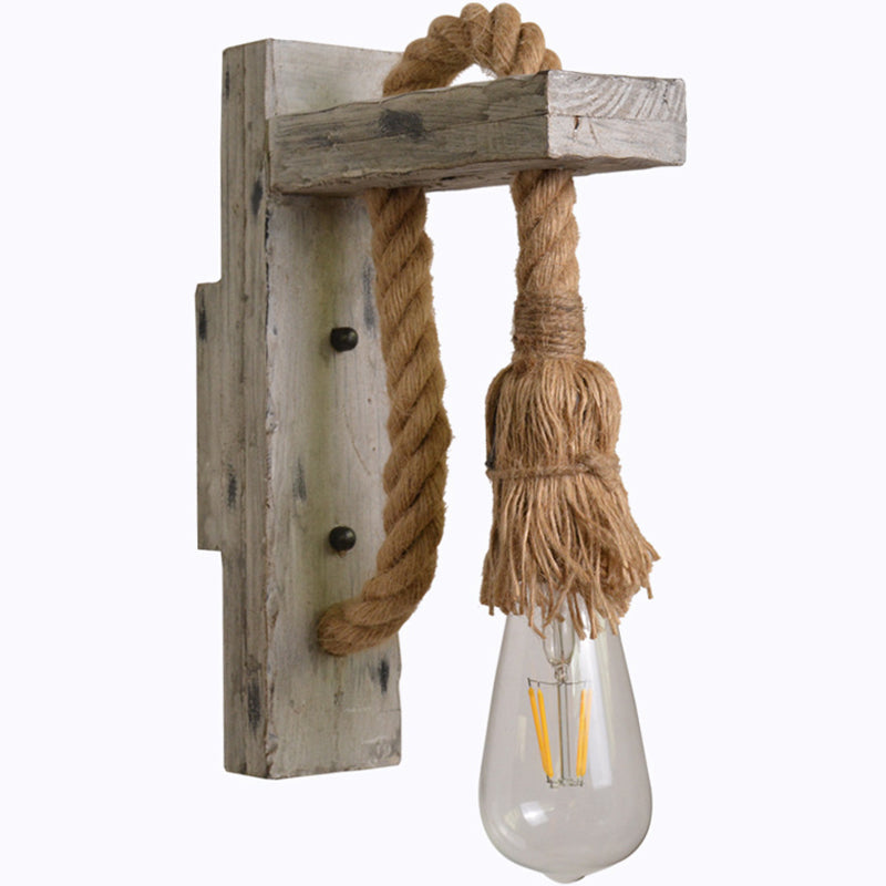 Lámpara de pared de madera L-Arm industria 1 cabeza ideas de iluminación de pasillo con cubierta de cuerda en gris | Brehn