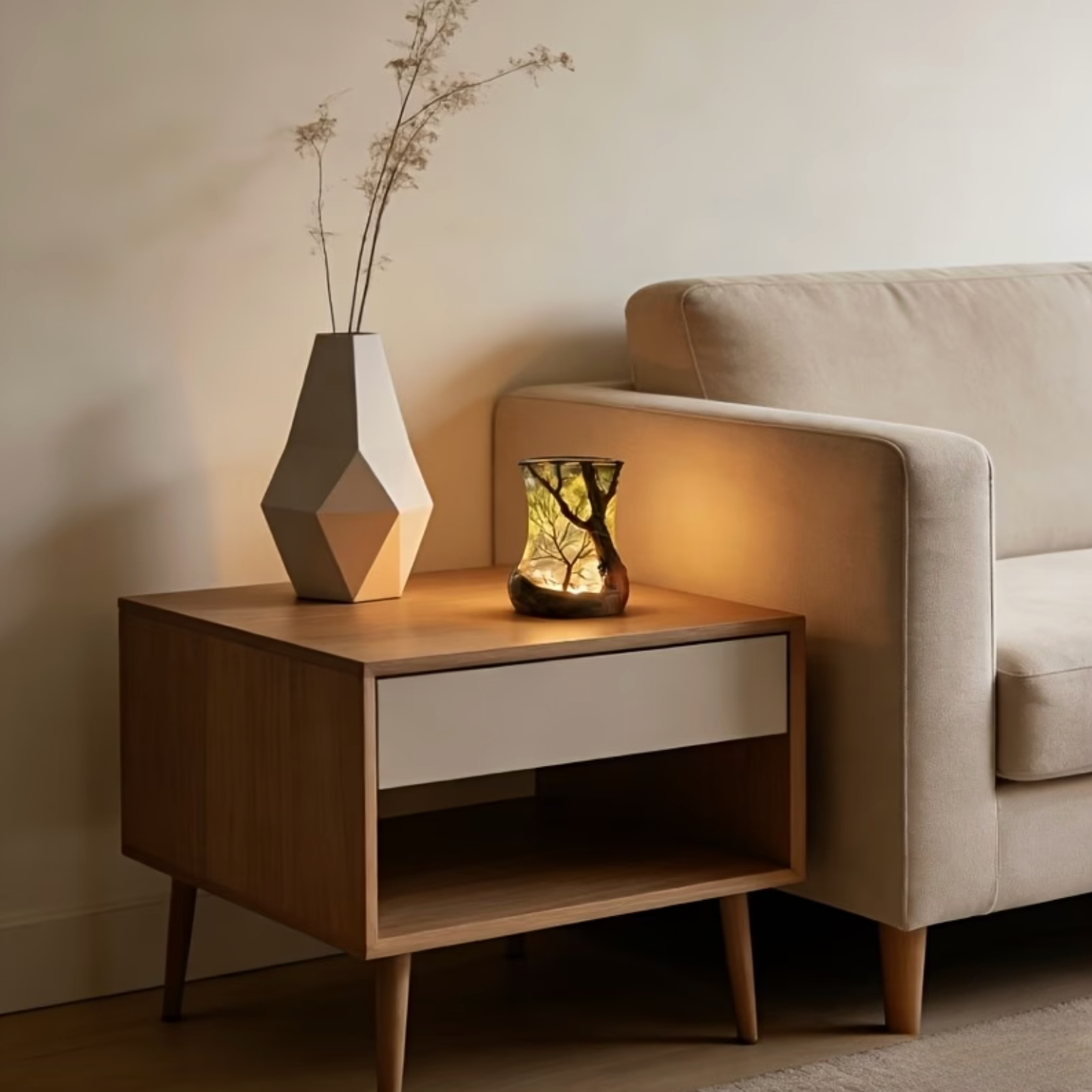 Lámpara de Mesa Diseño Bosque Con Luz LED Cálida