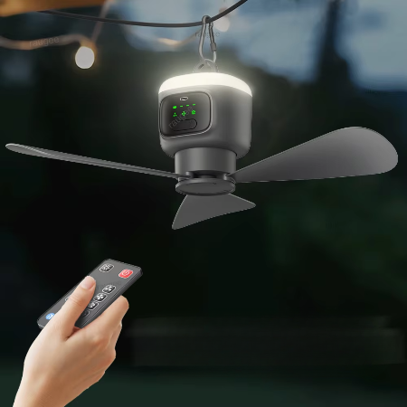 Kalsten | Ventilador de Techo Recargable de 12000mAh para Exteriores con Luz LED