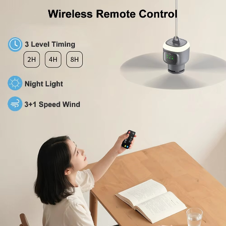 Kalsten | Ventilador de Techo Recargable de 12000mAh para Exteriores con Luz LED