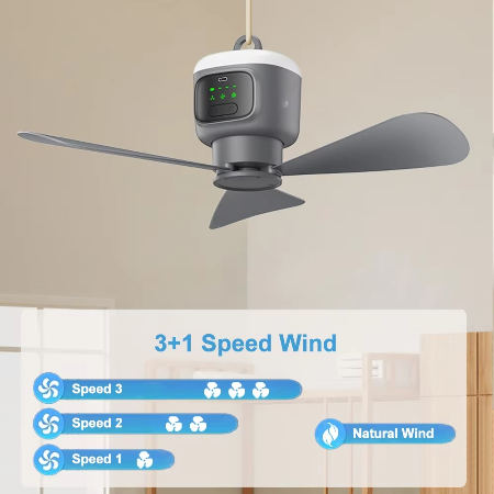 Kalsten | Ventilador de Techo Recargable de 12000mAh para Exteriores con Luz LED