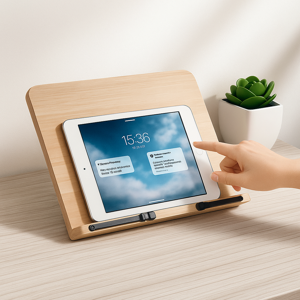 Soporte Ajustable Plegable – Estructura de Madera Estable – Libros de Cocina, Tablets y Lectura Sin Manos Kalsten