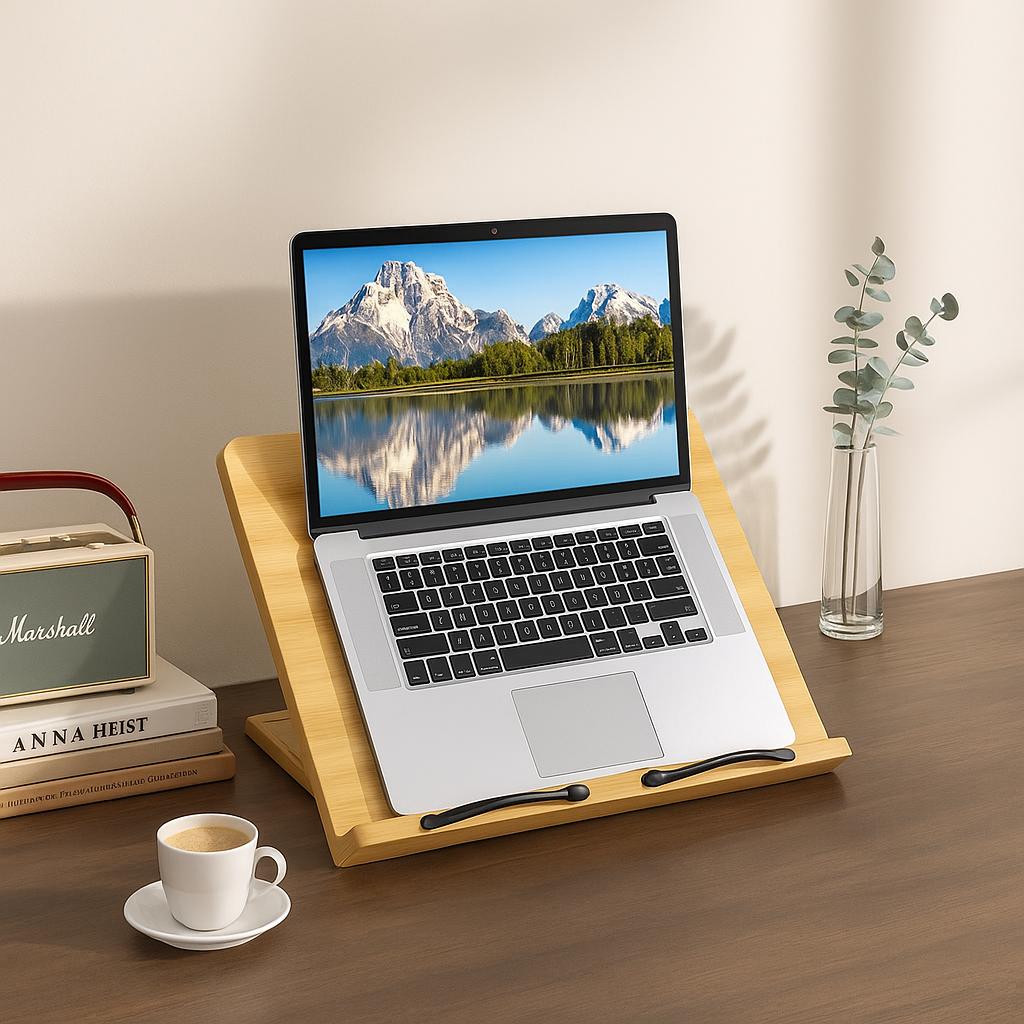 Soporte Ajustable Plegable – Estructura de Madera Estable – Libros de Cocina, Tablets y Lectura Sin Manos Kalsten