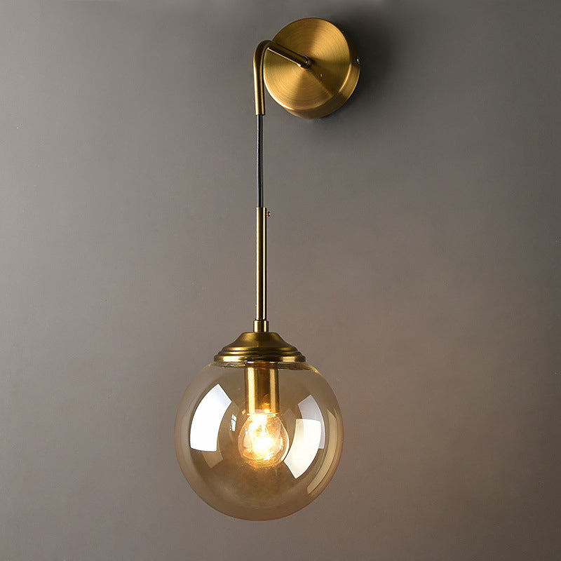 Lámpara de Pared de Vidrio Globo Montaje en Pared Contemporáneo 1 Cabeza Dorada Iluminación para Dormitorio | Brehn