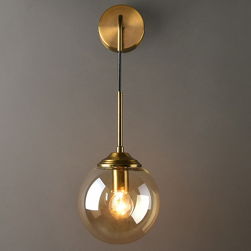 Lámpara de Pared de Vidrio Globo Montaje en Pared Contemporáneo 1 Cabeza Dorada Iluminación para Dormitorio | Brehn