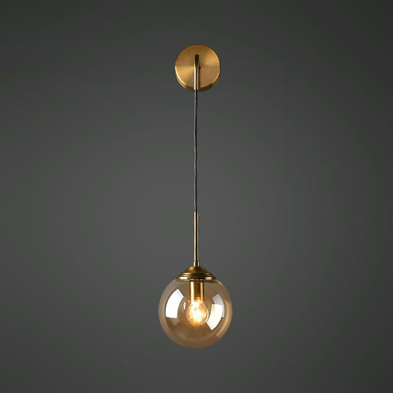 Lámpara de Pared de Vidrio Globo Montaje en Pared Contemporáneo 1 Cabeza Dorada Iluminación para Dormitorio | Brehn
