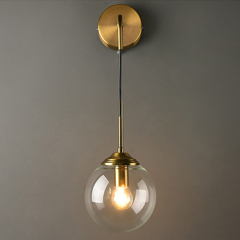 Lámpara de Pared de Vidrio Globo Montaje en Pared Contemporáneo 1 Cabeza Dorada Iluminación para Dormitorio | Brehn