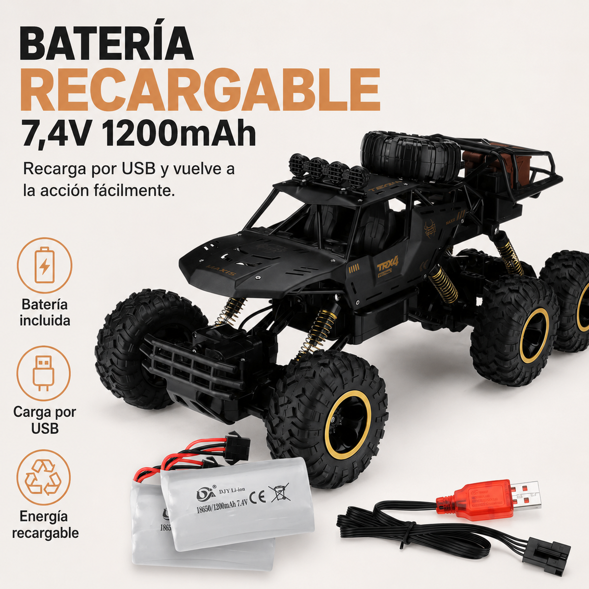Camión Monster RC de 6 Ruedas – Off-Road Escala 1/12 con Tecnología Avanzada de 2.4GHz y Alta Velocidad