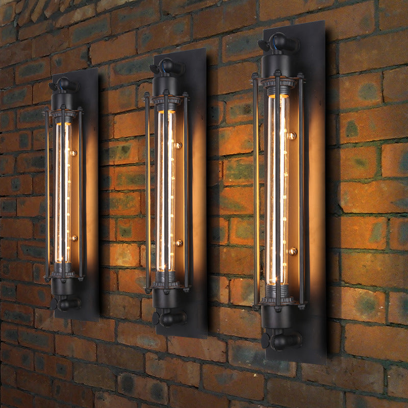 Luz de pared de hierro en forma de tubo montada en la pared industrial 1 bombilla pasillo en negro | Brehn