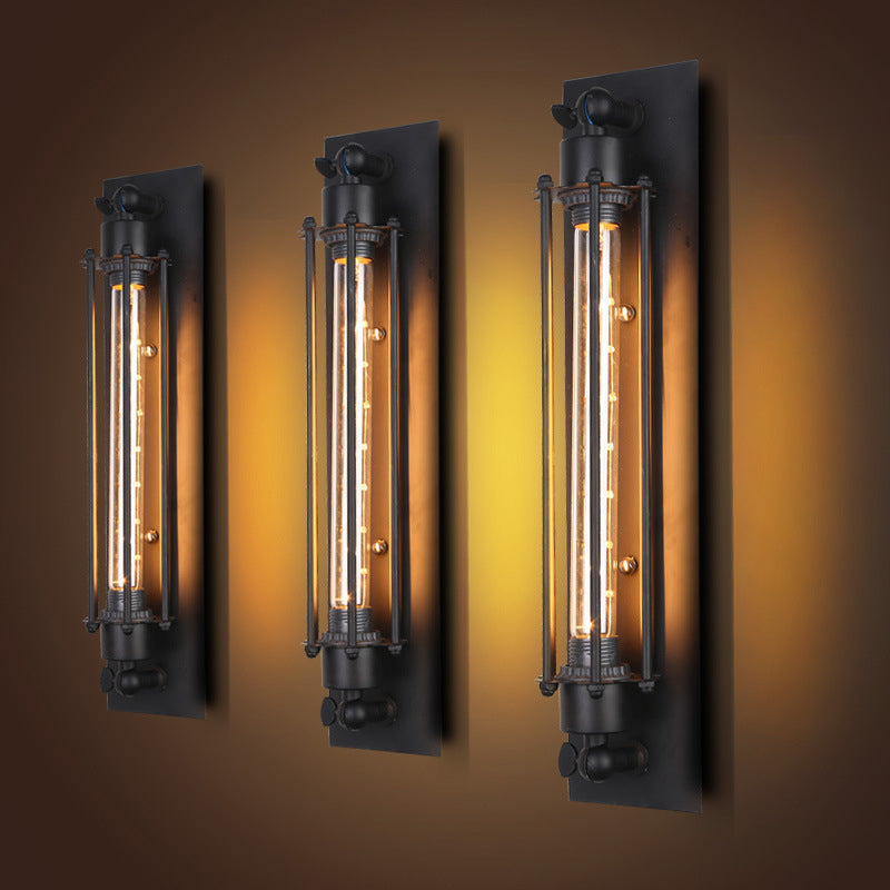 Luz de pared de hierro en forma de tubo montada en la pared industrial 1 bombilla pasillo en negro | Brehn