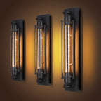 Luz de pared de hierro en forma de tubo montada en la pared industrial 1 bombilla pasillo en negro