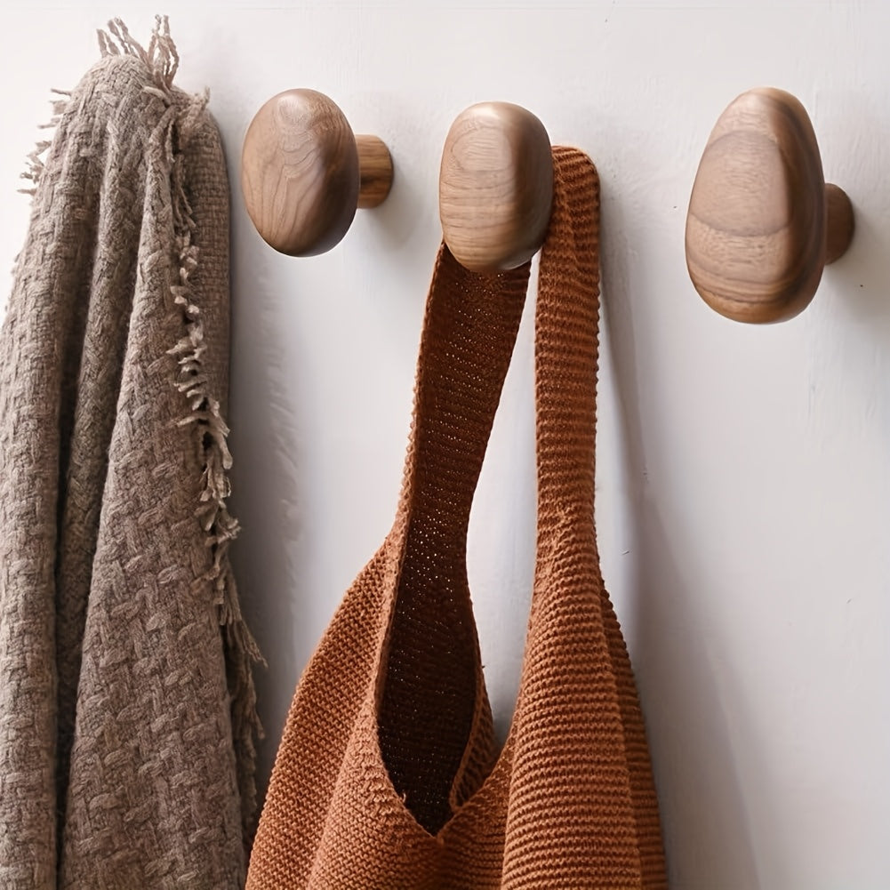 WoodCraft – Juego de 4 ganchos de pared de madera hechos a mano