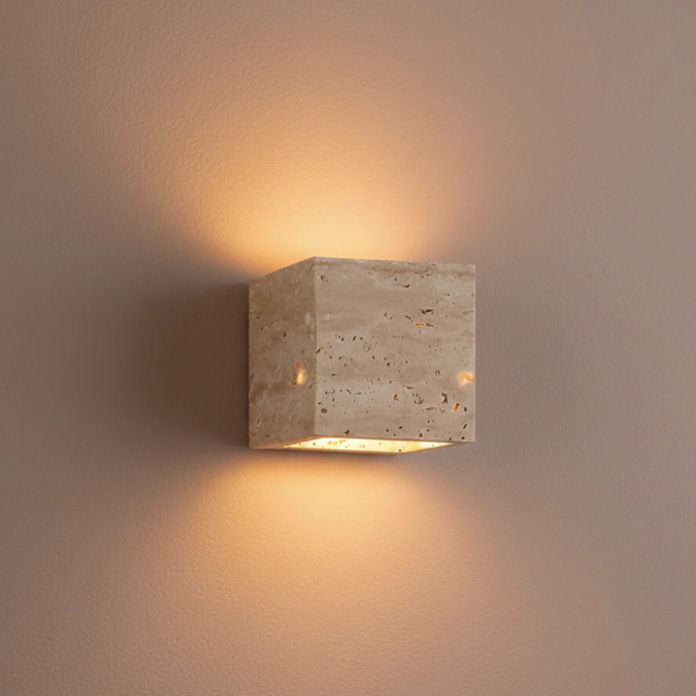 Lámpara de Pared Exterior Elegante Wabi Sabi | Lámpara de Pared de Piedra Travertina Impermeable para Jardín o Patio