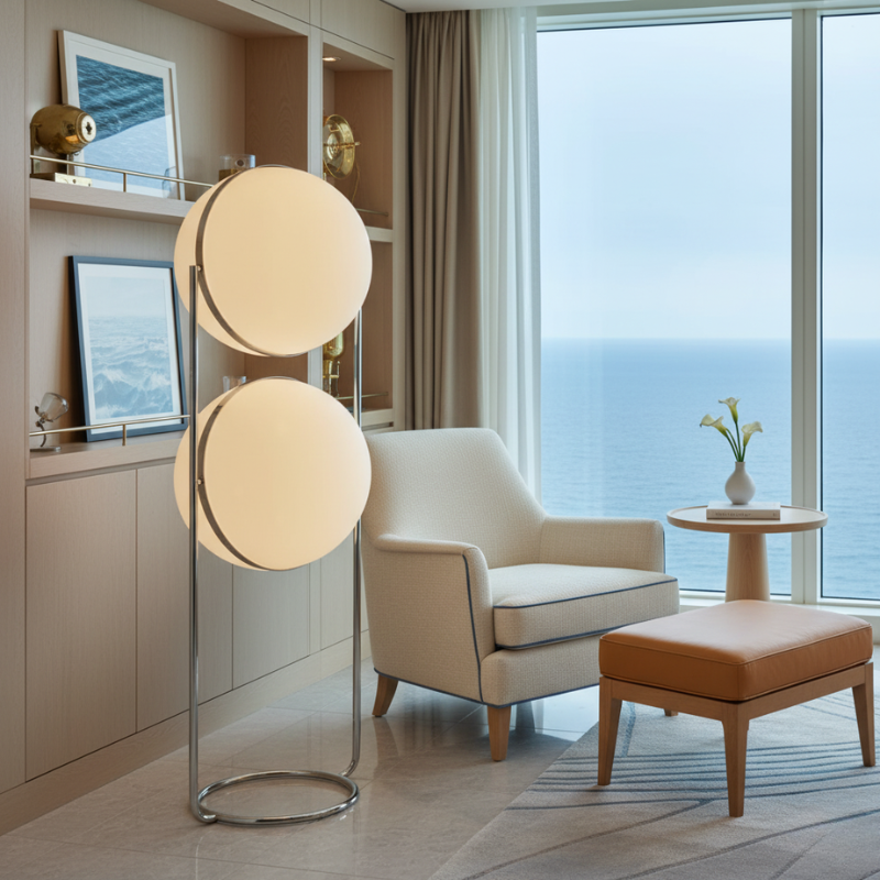 Colección Orbis | Lámpara de Pie Moderna y Elegante con Marco de Cromo para Decoración de Sala de Estar