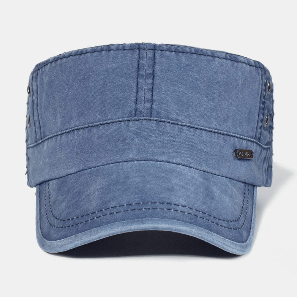 Gorra Militar Plana de Algodón Lavado Ajustable para Hombres – Sombrero Clásico de Estilo Militar