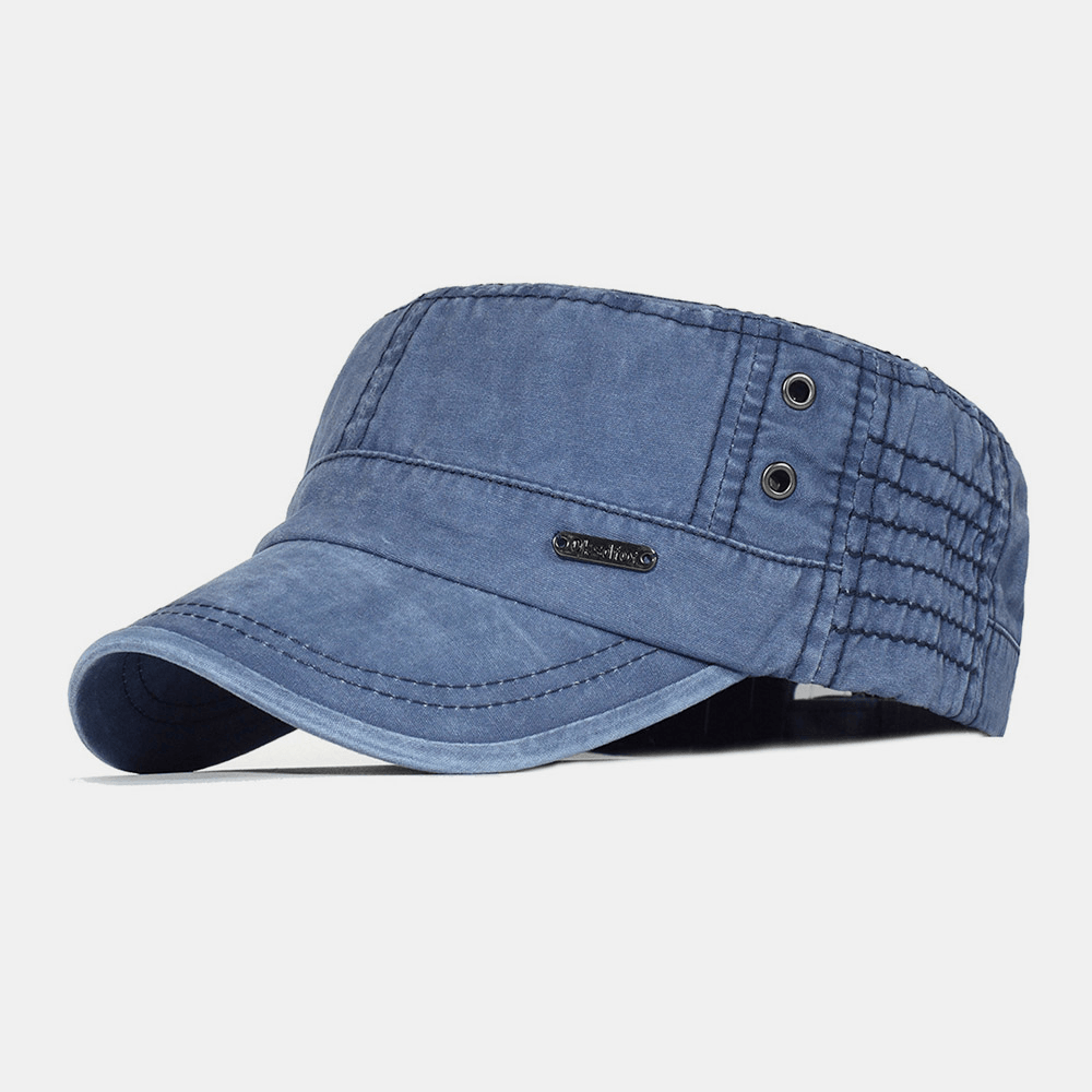 Gorra Militar Plana de Algodón Lavado Ajustable para Hombres – Sombrero Clásico de Estilo Militar