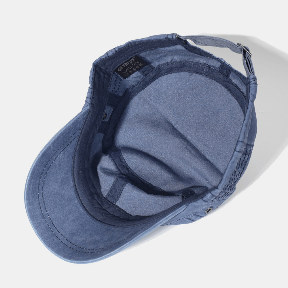 Gorra Militar Plana de Algodón Lavado Ajustable para Hombres – Sombrero Clásico de Estilo Militar