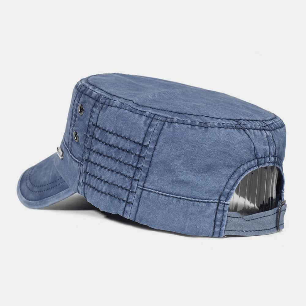 Gorra Militar Plana de Algodón Lavado Ajustable para Hombres – Sombrero Clásico de Estilo Militar