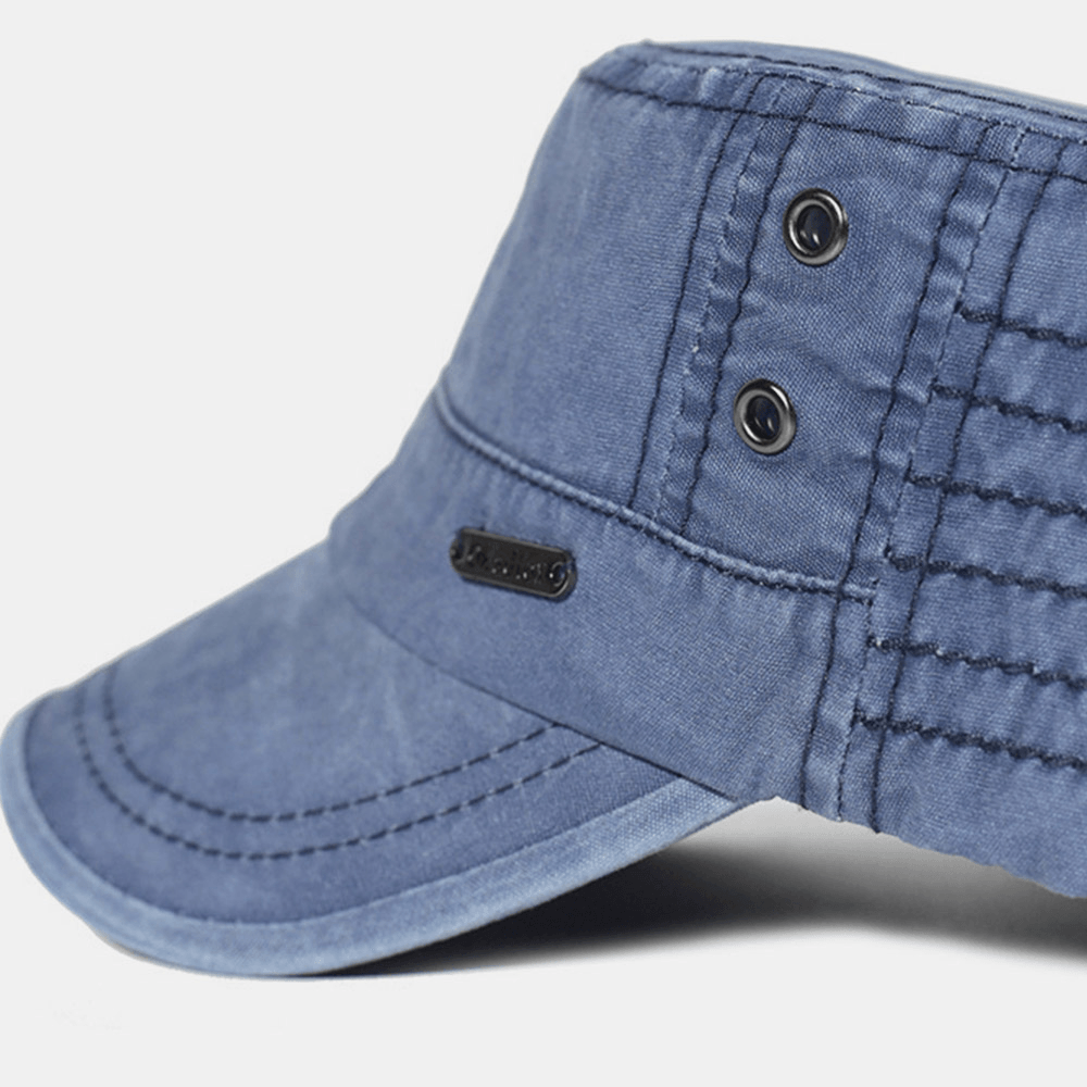 Gorra Militar Plana de Algodón Lavado Ajustable para Hombres – Sombrero Clásico de Estilo Militar