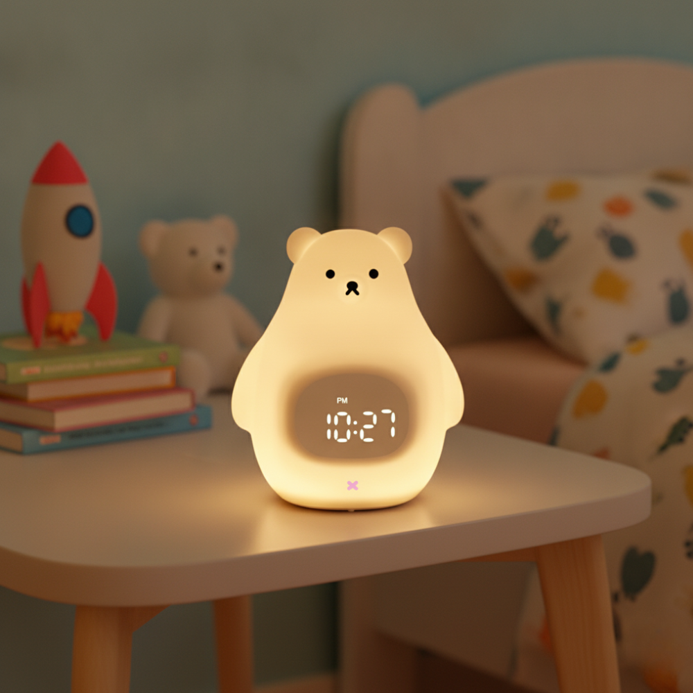 Reloj Despertador con Luz Nocturna de Oso Polar y Suave Iluminación LED